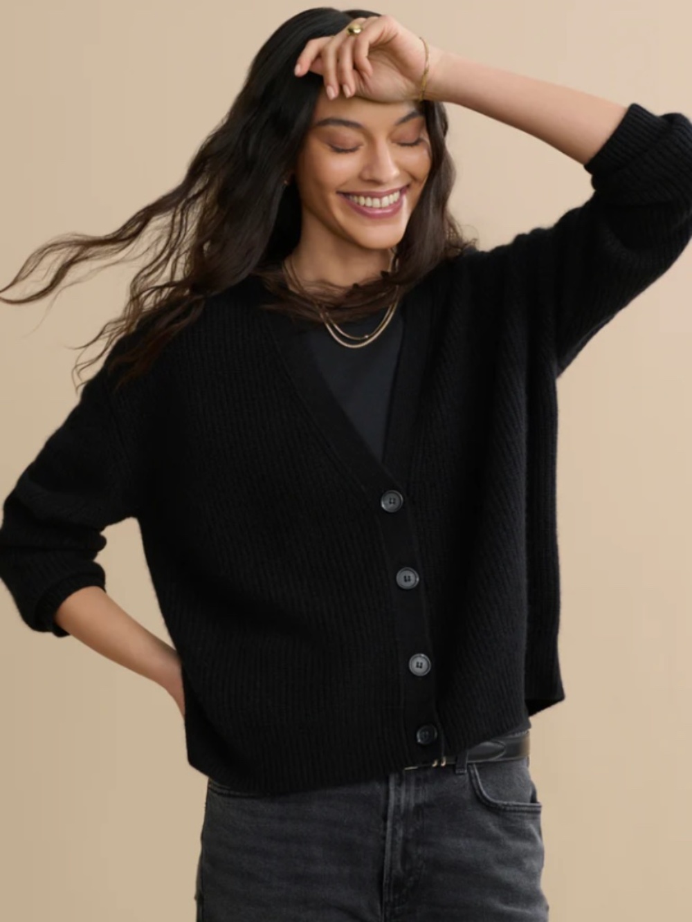 Jenni Kayne Cropped Cashmere Cocoon Cardigan Black
